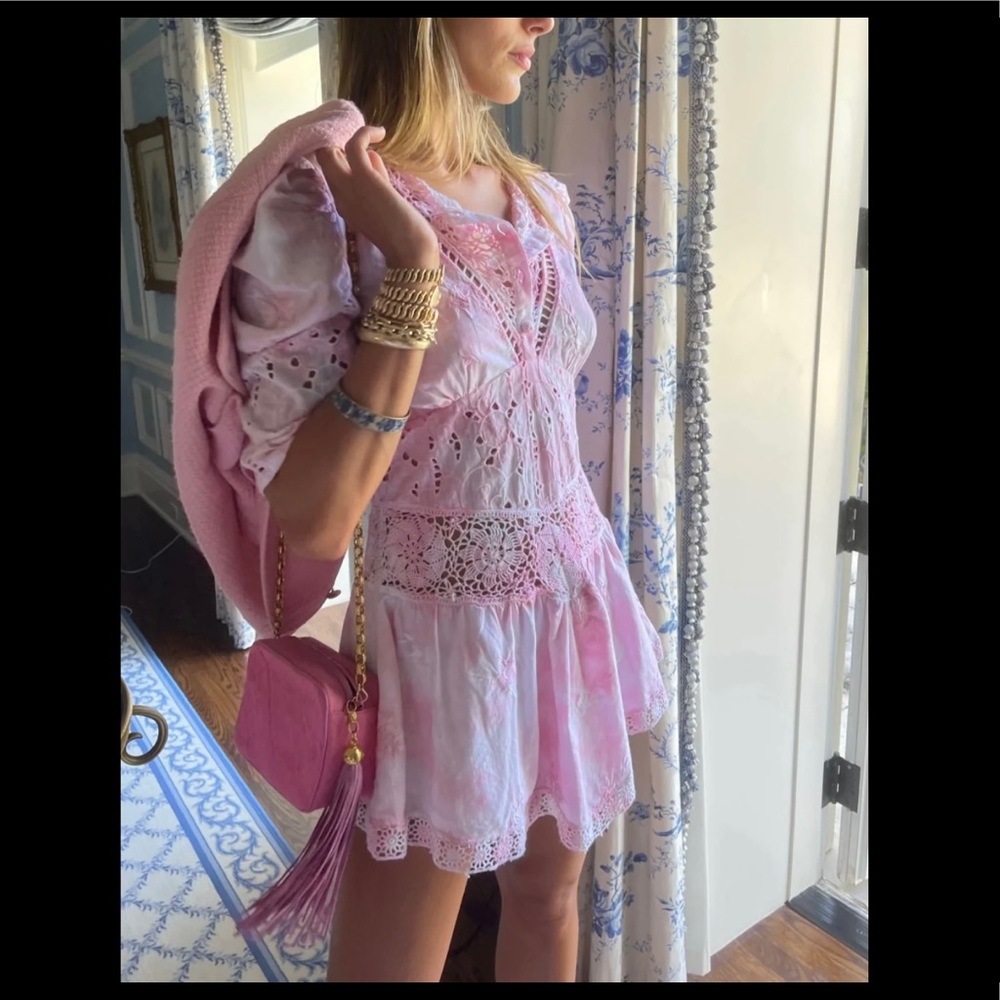 Loveshackfancy Divine mini dress pink hand tie dye